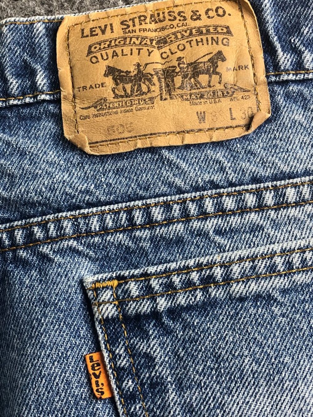 Vintage 80s Levis 505 Orange Tab Jeans Mens 34x30 Blue Regular Fit Straight Leg